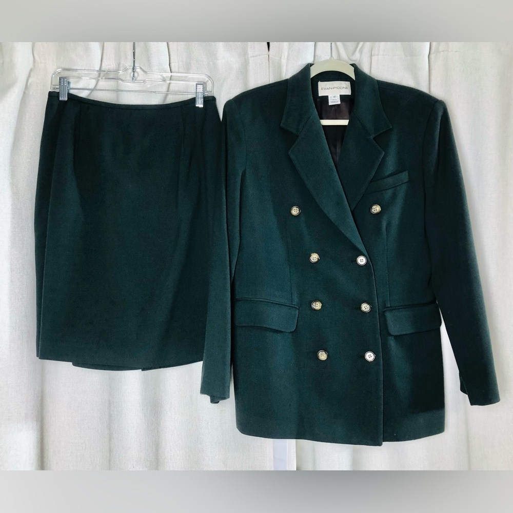 Evan Picone Olive Green Blazer Skirt Jacket Suit Set Women Sz 10 Business Career